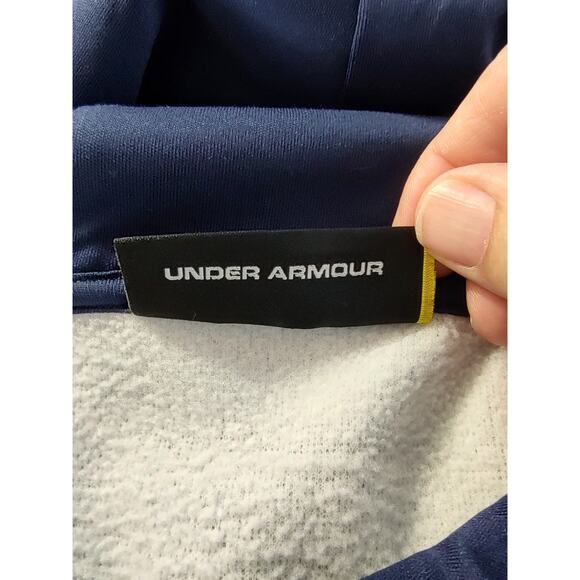 Under Armour Men Gray Blue Sweat Hoodie Loose Fit Storm Fleece SZ-XL Drawstring - Picture 6 of 7